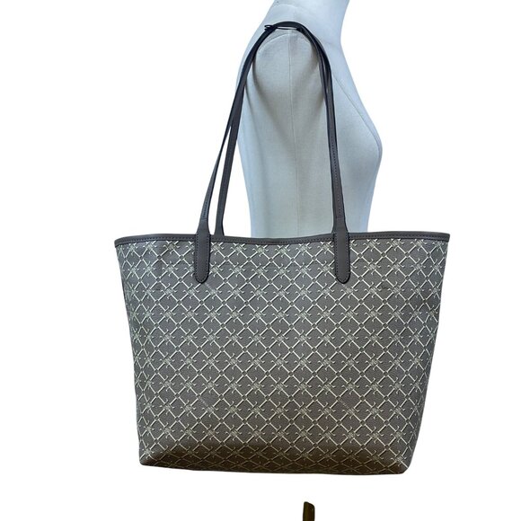 Lauren Ralph Lauren Women’s Gray Monogram Faux Leather Shoulder Straps Tote Bag - Picture 8 of 16